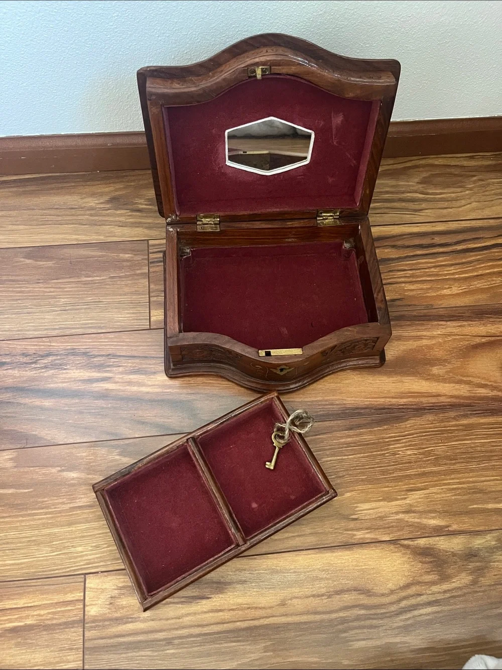 Hand-Carved Decorative Wooden Jewelry Box - Brown